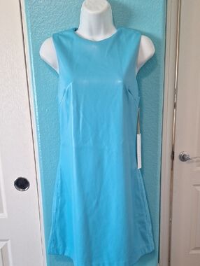 House Of Harlow1960 Faux BLUE LEATHER MINI DRESS XS NWTS